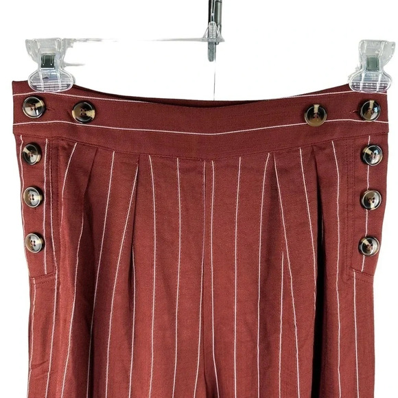JOA Russet Pinstriped‎ Wide Leg Cropped Pants size Small Button Detail Business - Picture 5 of 8